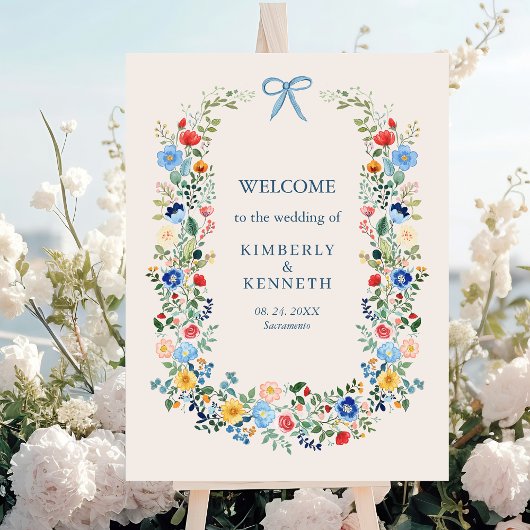 Wildblumen Rustic Blue Bow Wedding Willkommen Poster