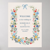 Wildblumen Rustic Blue Bow Wedding Willkommen Poster (Vorne)