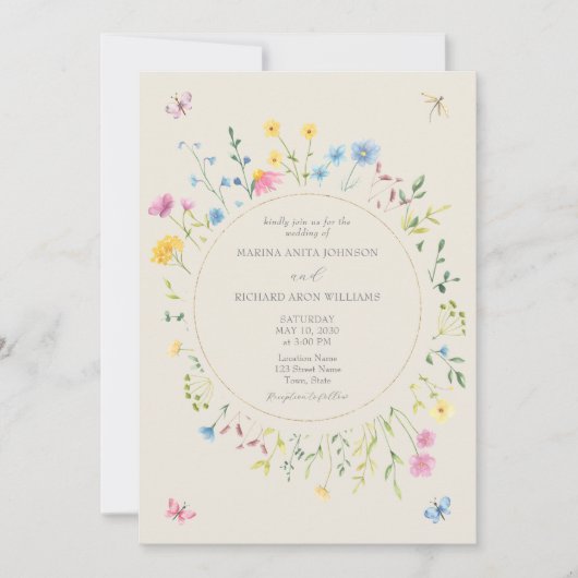 Wildblumen Rustic Boho Hochzeit Einladung (Vorderseite)