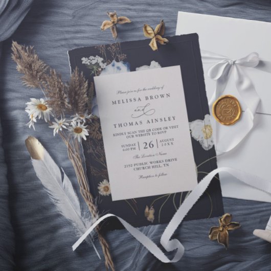 Wildblumen Rustikal Boho Elegant QR-Code Hochzeit Einladung