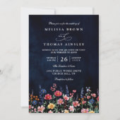 Wildblumen-Rustikal-Boho-Navy-Chic-QR-Code-Hochzei Einladung (Vorderseite)