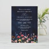 Wildblumen-Rustikal-Boho-Navy-Chic-QR-Code-Hochzei Einladung (Stehend Vorderseite)