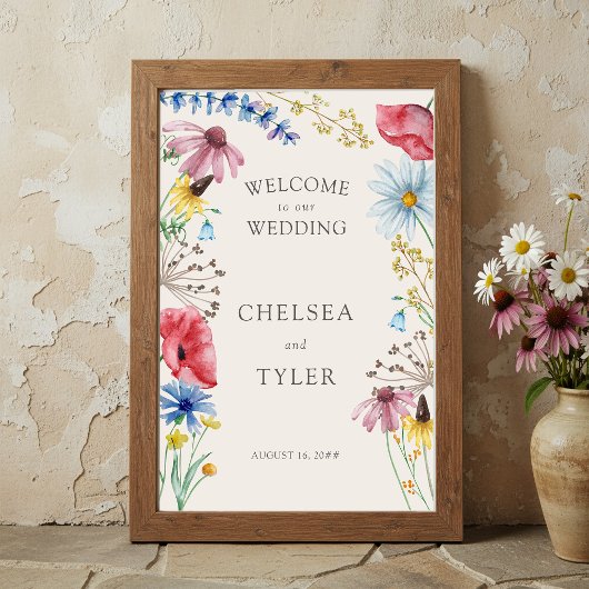 Wildblumen-Rustikale-Land-Hochzeitsbegrüßung Poster