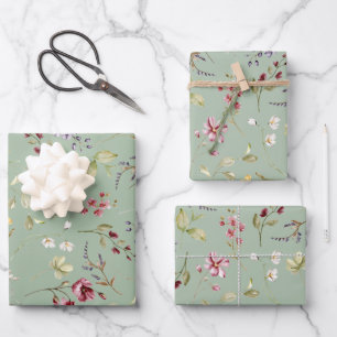 Wildblumen-Salbei-Grün-Blumenmuster  Geschenkpapier Set