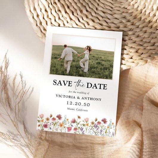 Wildblumen Save the Date mit Foto-Flachkarte