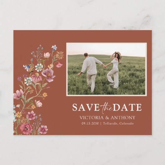 Wildblumen Save the Date mit Foto Postkarte (Vorderseite)
