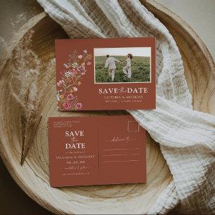 Wildblumen Save the Date mit Foto Postkarte