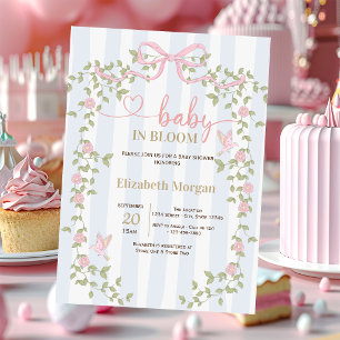 Wildblumen-Schleife Blaue Streifen Babyparty Einladung