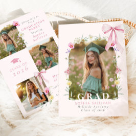 Wildblumen-Schleifen-Abschlussfeier-Foto-Collage Einladung