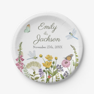 Wildblumen Schmetterling Libelle Aquarell Hochzeit Pappteller