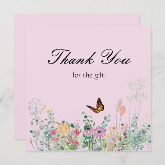 Wildblumen Schmetterling Pink Danke Karte (Vorne/Hinten)
