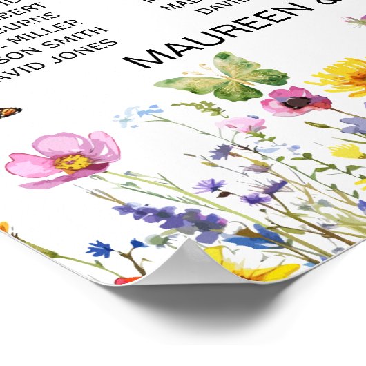 Wildblumen Schmetterlinge 15 Tische Hochzeit Poster (Ecke)