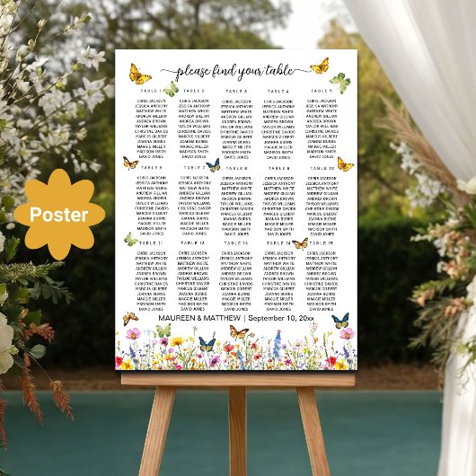 Wildblumen Schmetterlinge 15 Tische Hochzeit Poster