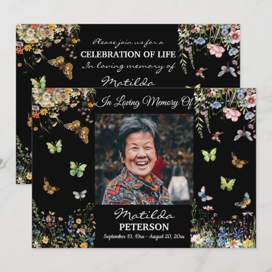 Wildblumen Schmetterlinge 1 Foto Beerdigung Einlad Einladung (Vorne/Hinten)