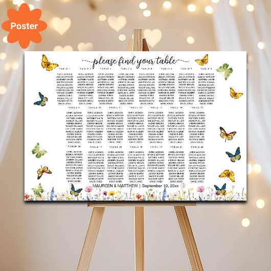 Wildblumen Schmetterlinge 22 Tische Hochzeitssitze Poster