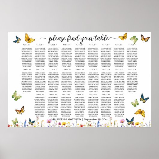 Wildblumen Schmetterlinge 25 Tische Hochzeitssitze Poster (Vorne)