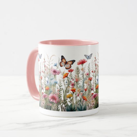 Wildblumen Schmetterlinge Blume Café Tasse (Vorderseite Links)