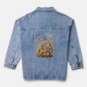 Wildblumen Schmetterlinge Blumengarten Aquarell Jeansjacke
