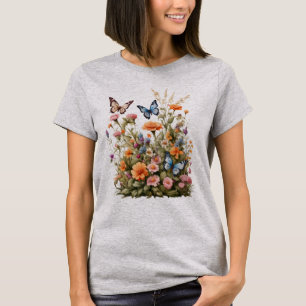 Wildblumen Schmetterlinge Blumengarten Wasserfarbe T-Shirt