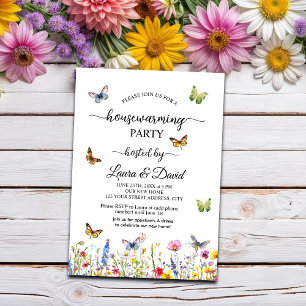 Wildblumen Schmetterlinge Elegantes Party Einladung