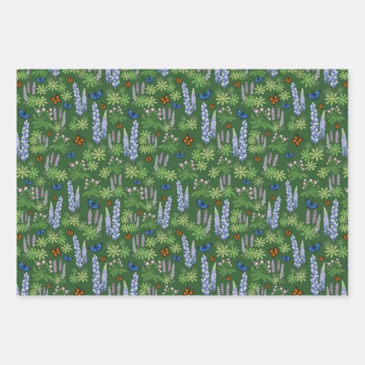 Wildblumen & Schmetterlinge Geschenkpackung grün & Geschenkpapier Set (Vorderseite)