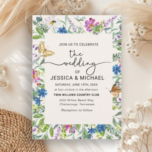 Wildblumen Schmetterlinge handschriftlich Einladung