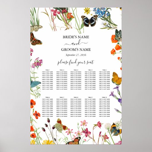 Wildblumen Schmetterlinge Hochzeitskarte Poster (Vorne)