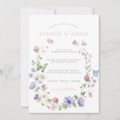 Wildblumen Schmetterlinge Rosa Einladung zur Hochz (Vorderseite)