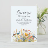 Wildblumen Schmetterlinge Vögel Überraschung 80. Einladung (Stehend Vorderseite)