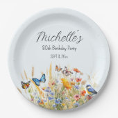 Wildblumen Schmetterlinge Vögel Überraschung 80. Pappteller (Vorderseite)