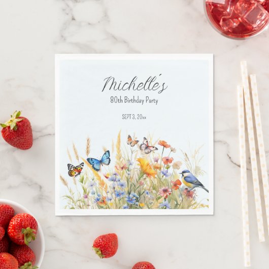 Wildblumen Schmetterlinge Vögel Überraschung 80. Serviette (Beispiel)