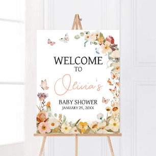 Wildblumen-Schmetterlings-Baby-Shower-Willkommen Poster