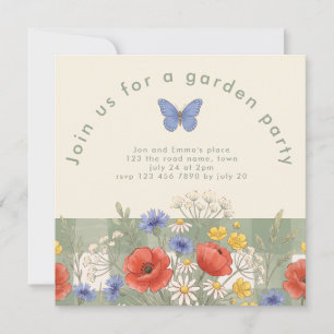 Wildblumen-Schmetterlings-Gartenparty Einladung