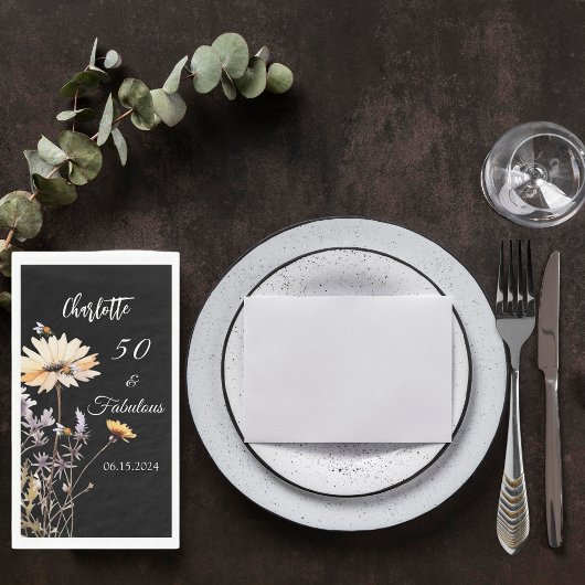 Wildblumen schwarz 50 fabelhafte Geburtstage Serviette