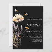 Wildblumen schwarz gelb lila Luxus Geburtstag Einladung (Vorderseite)