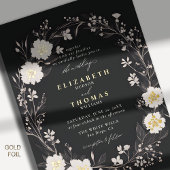 Wildblumen Schwarz-weiß kühl Gold Elegante Hochzei Folieneinladung