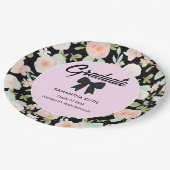 Wildblumen Schwarze Gingham-Schleife Abschlussfeie Pappteller (Schrägansicht)