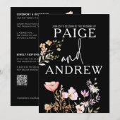 Wildblumen Schwarzer Bauernhof Einladung Hochzeit (Vorne/Hinten)