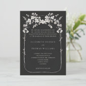 Wildblumen Schwarzer Boho Bogenschießen-Hochzeit Einladung (Stehend Vorderseite)