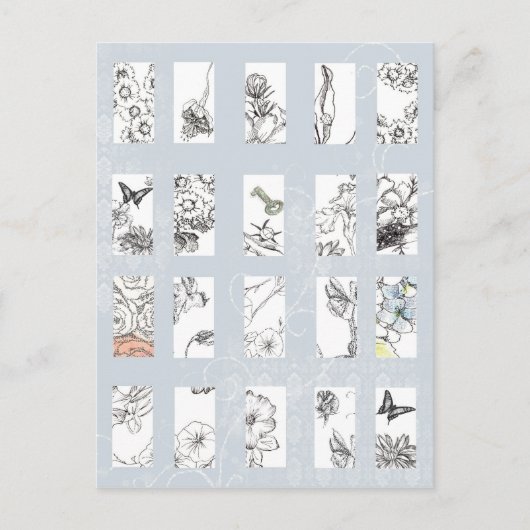 Wildblumen Schwarzer Farbton Pen Sketches Botanisc Postkarte (Vorderseite)