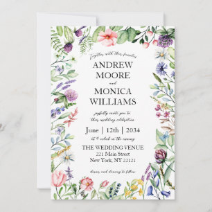 Wildblumen Script Elegant White Wedding Einladung