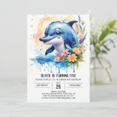 Wildblumen Sea Dolphin Einladung zum Geburtstag (Stehend Vorderseite)