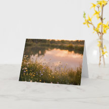 Wildblumen-See-Sonnenuntergang-Leere-Grußkarte