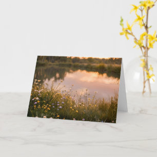 Wildblumen-See-Sonnenuntergang-Leere-Grußkarte Karte