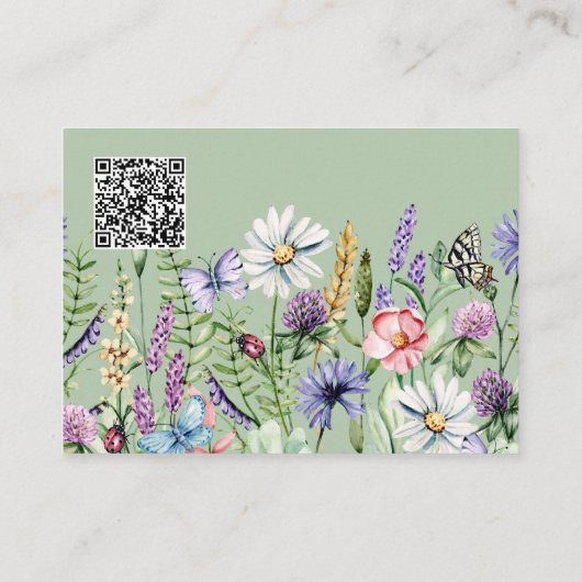 Wildblumen setzen den QR-Code für Grüne Hochzeiten Begleitkarte (Rückseite)