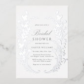 Wildblumen Silhouette Brautparty Silber Folieneinladung (Vorderseite)