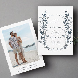 Wildblumen Silhouette Hochzeit Foto Navy Blue Save The Date