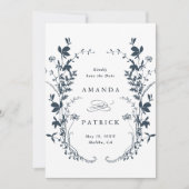 Wildblumen Silhouette Hochzeit Foto Navy Blue Save The Date (Vorderseite)