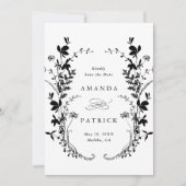 Wildblumen Silhouette Hochzeit Foto Schwarz & Weiß Save The Date (Vorderseite)