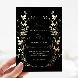 Wildblumen Silhouette Wreath Black Wedding Gold Folieneinladung
